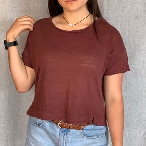 Madewell Boxy Maroon Cropped Tee